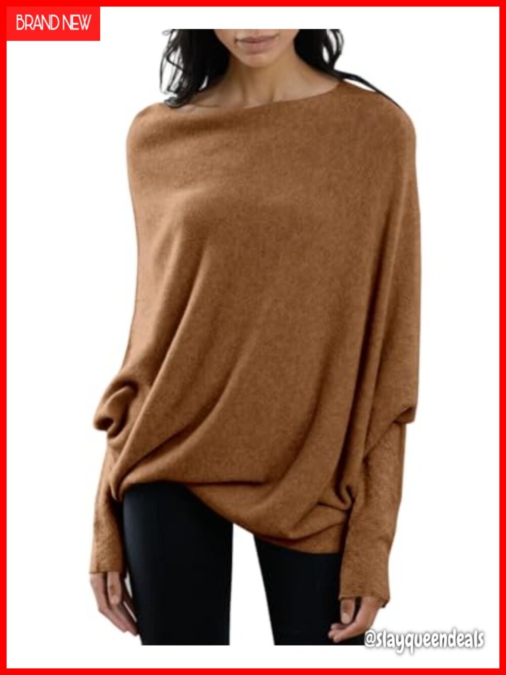 Batwing Boat Neck Soft Knit Oversized Pullover Sweater Long Sleeve Tunic Top